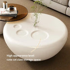 42" Nesting Coffee Table Set - 2 Pieces, Round, Cream White, Tempered Glass Top, Cat Paw Design, Modern Style