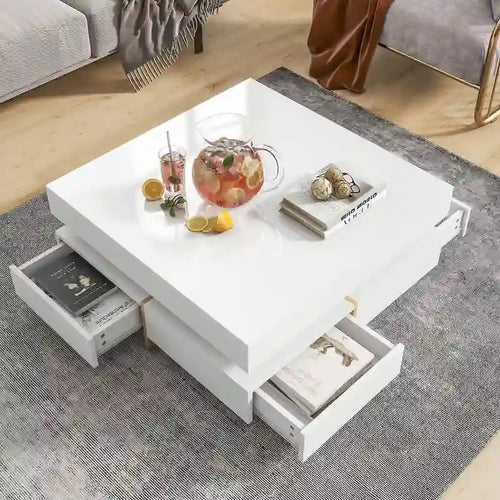 31.5" High Gloss Coffee Table with 4 Drawers - Particle Board, UV Veneer, 180lbs Capacity, Black/White Options