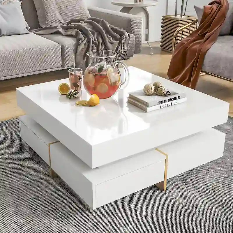 31.5" High Gloss Coffee Table with 4 Drawers - Particle Board, UV Veneer, 180lbs Capacity, Black/White Options