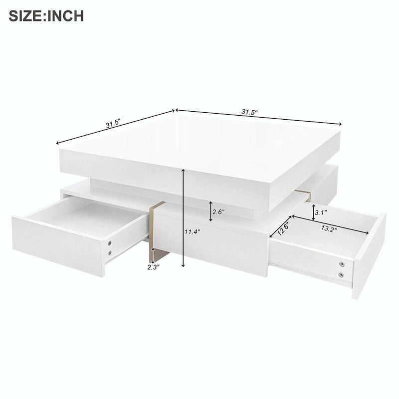 31.5" High Gloss Coffee Table with 4 Drawers - Particle Board, UV Veneer, 180lbs Capacity, Black/White Options