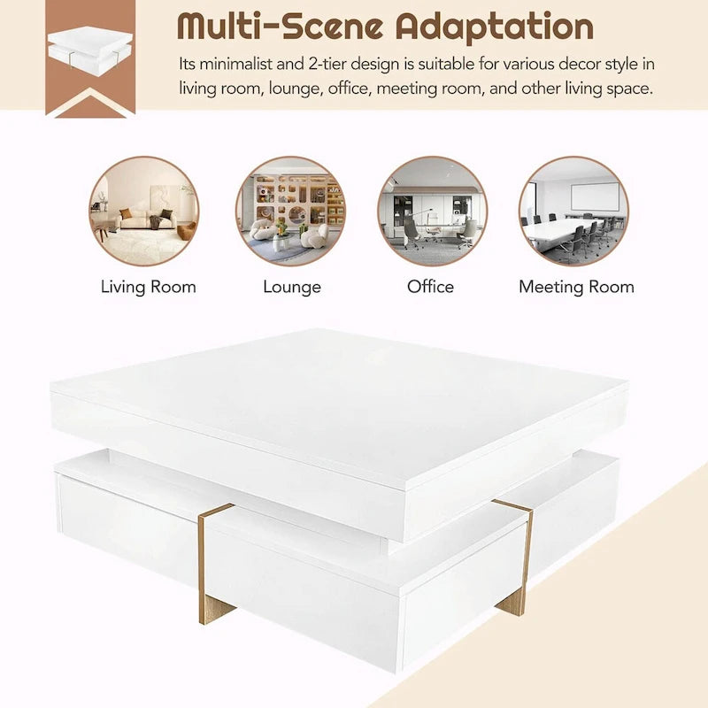 31.5" High Gloss Coffee Table with 4 Drawers - Particle Board, UV Veneer, 180lbs Capacity, Black/White Options