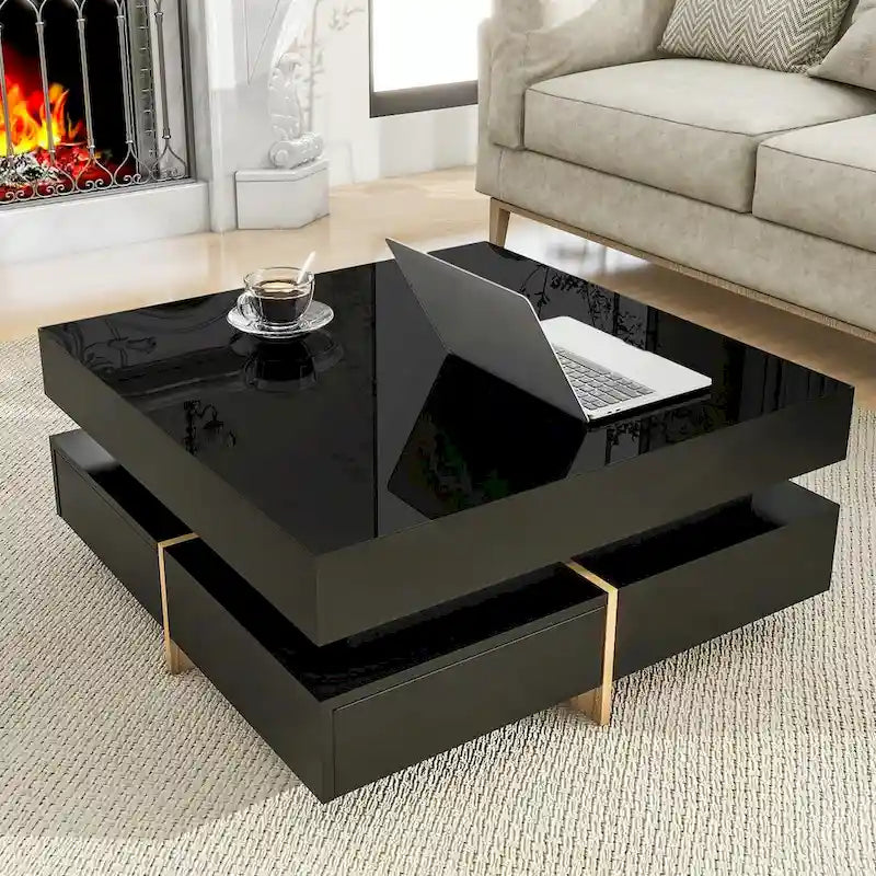 31.5" High Gloss Coffee Table with 4 Drawers - Particle Board, UV Veneer, 180lbs Capacity, Black/White Options