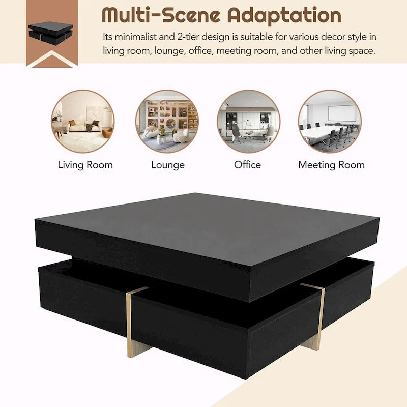 31.5" High Gloss Coffee Table with 4 Drawers - Particle Board, UV Veneer, 180lbs Capacity, Black/White Options
