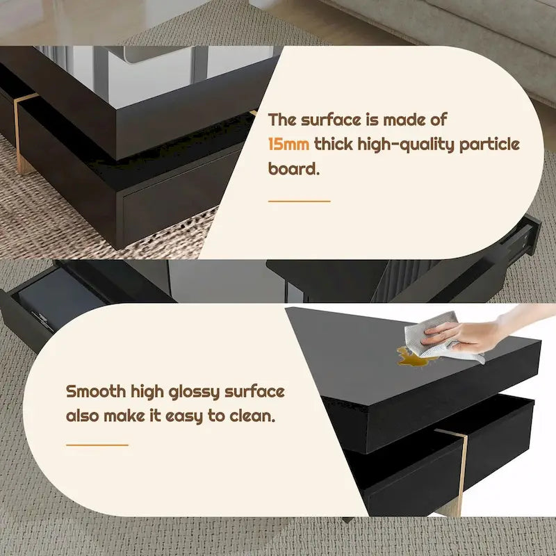 31.5" High Gloss Coffee Table with 4 Drawers - Particle Board, UV Veneer, 180lbs Capacity, Black/White Options