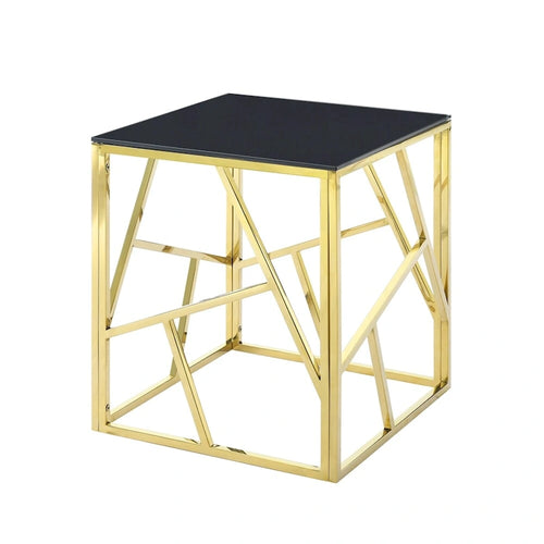 20" End Table with Tempered Glass Top - Gold Metal Frame, 120lbs Capacity, 8mm Glass, Modern Style, Easy Assembly
