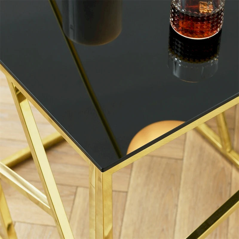 20" End Table with Tempered Glass Top - Gold Metal Frame, 120lbs Capacity, 8mm Glass, Modern Style, Easy Assembly