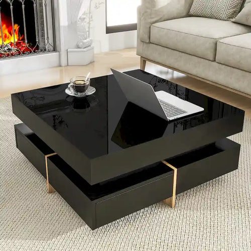 Modern High Gloss Coffee Table with 4 Drawers