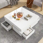 31.5" High Gloss Coffee Table with 4 Drawers - Particle Board, 180lbs Capacity, 2-Tier, Modern Style