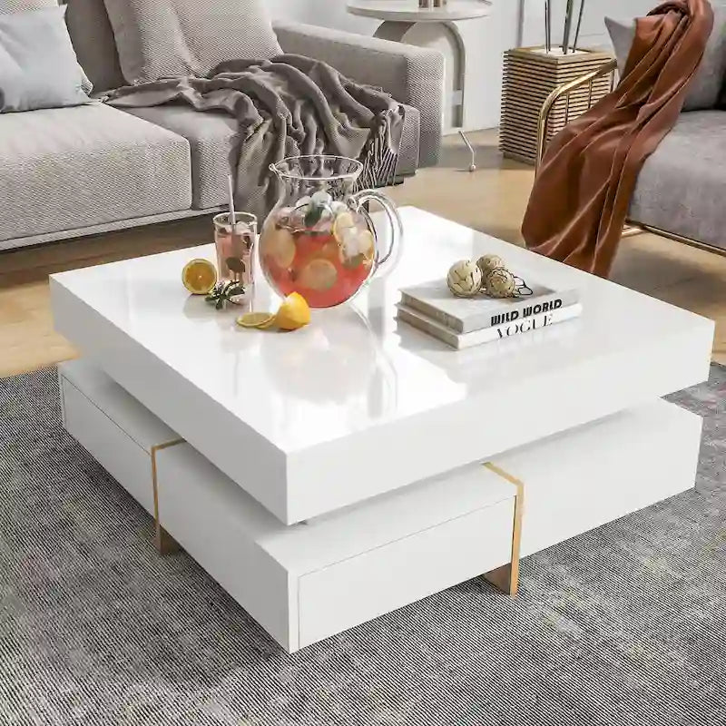 31.5" High Gloss Coffee Table with 4 Drawers - Particle Board, 180lbs Capacity, 2-Tier, Modern Style