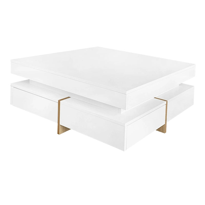 31.5" High Gloss Coffee Table with 4 Drawers - Particle Board, 180lbs Capacity, 2-Tier, Modern Style