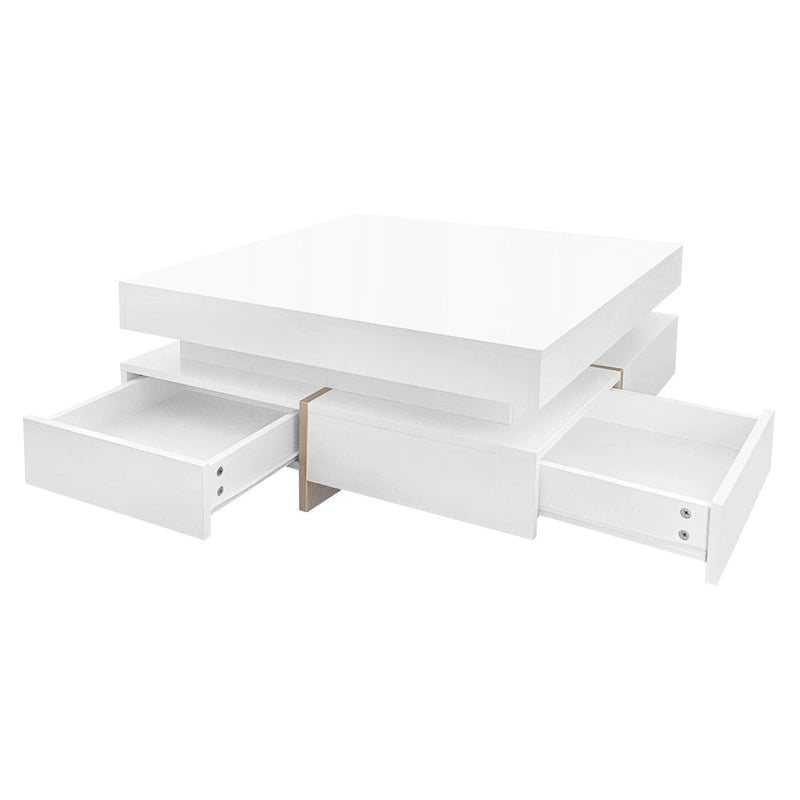 31.5" High Gloss Coffee Table with 4 Drawers - Particle Board, 180lbs Capacity, 2-Tier, Modern Style