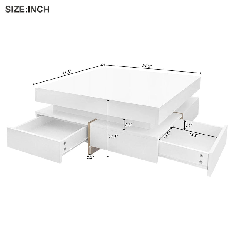 31.5" High Gloss Coffee Table with 4 Drawers - Particle Board, 180lbs Capacity, 2-Tier, Modern Style