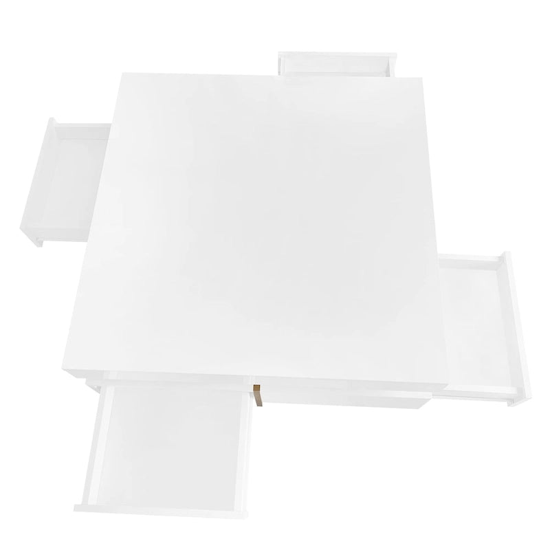 31.5" High Gloss Coffee Table with 4 Drawers - Particle Board, 180lbs Capacity, 2-Tier, Modern Style