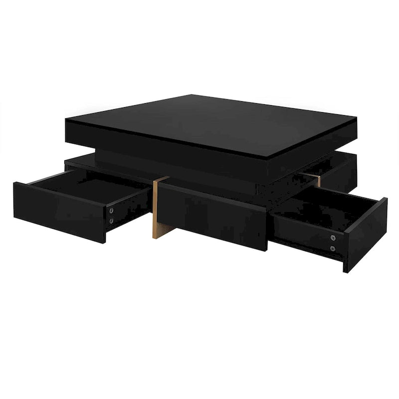 31.5" High Gloss Coffee Table with 4 Drawers - Particle Board, 180lbs Capacity, 2-Tier, Modern Style