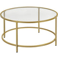 36" Round Glass Top Coffee Table - Tempered Glass, Iron Frame, Storage Shelf, 99lb Capacity, 2 Color Options