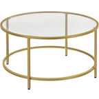36" Round Glass Top Coffee Table - Tempered Glass, Iron Frame, Storage Shelf, 99lb Capacity, 2 Color Options