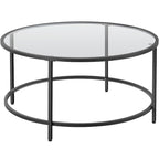 36" Round Glass Top Coffee Table - Tempered Glass, Iron Frame, Storage Shelf, 99lb Capacity, 2 Color Options