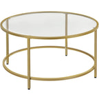36" Round Glass Top Coffee Table - Tempered Glass, Iron Frame, Storage Shelf, 99lb Capacity, 2 Color Options