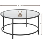 36" Round Glass Top Coffee Table - Tempered Glass, Iron Frame, Storage Shelf, 99lb Capacity, 2 Color Options