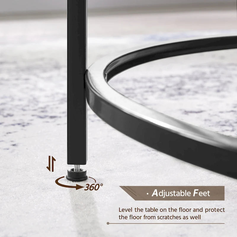 36" Round Glass Top Coffee Table - Tempered Glass, Iron Frame, Storage Shelf, 99lb Capacity, 2 Color Options