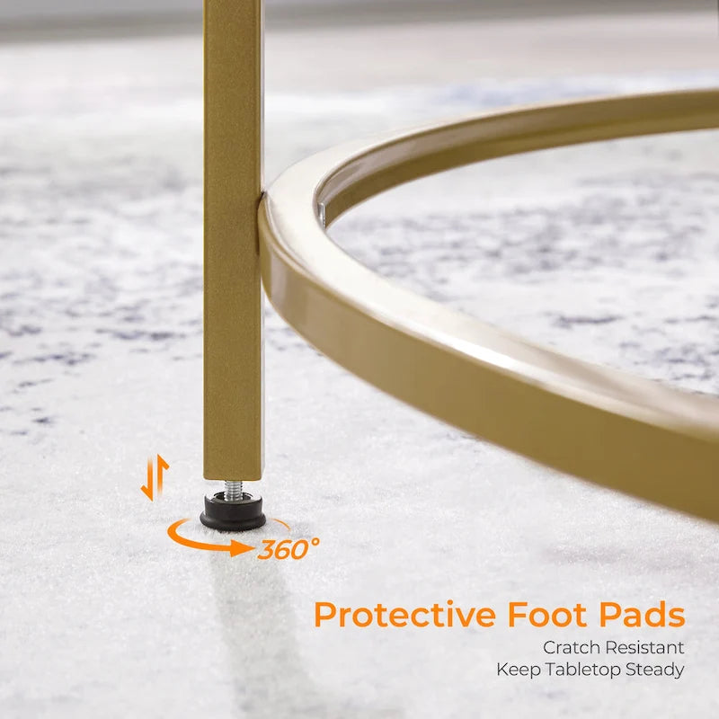 36" Round Glass Top Coffee Table - Tempered Glass, Iron Frame, Storage Shelf, 99lb Capacity, 2 Color Options