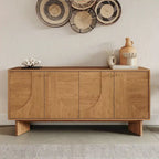 63" Oak Sideboard Cabinet - USA Oak Veneers, Adjustable Shelves, Cable Management, Japandi Style, Whisky Tone