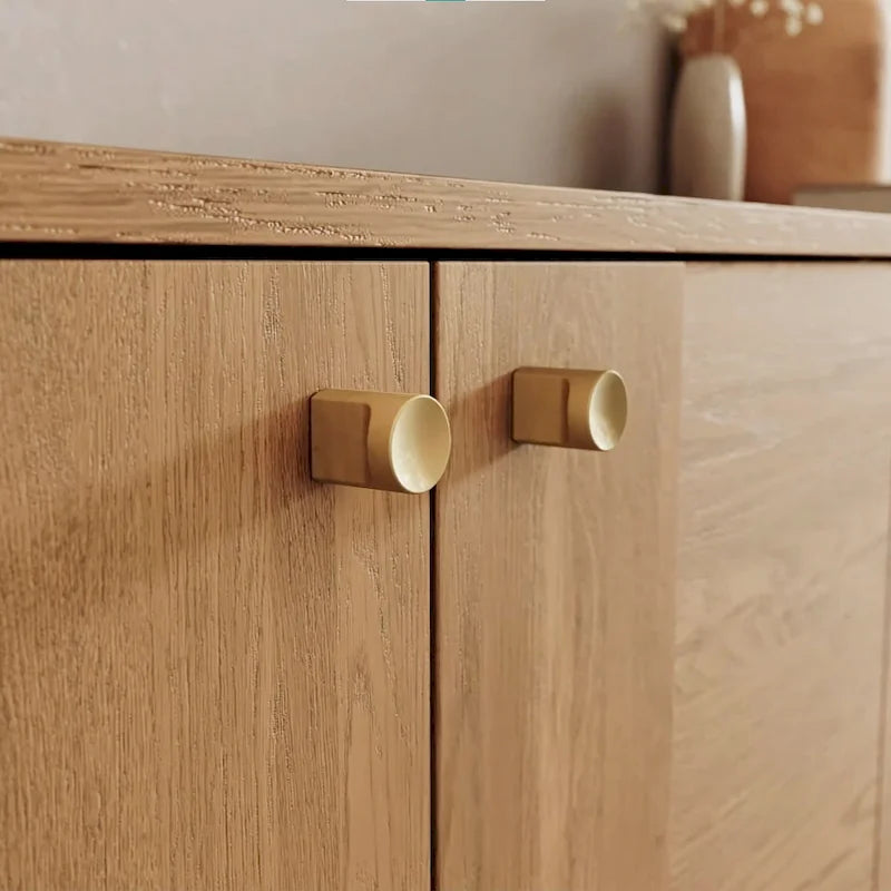 63" Oak Sideboard Cabinet - USA Oak Veneers, Adjustable Shelves, Cable Management, Japandi Style, Whisky Tone