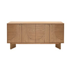 63" Oak Sideboard Cabinet - USA Oak Veneers, Adjustable Shelves, Cable Management, Japandi Style, Whisky Tone