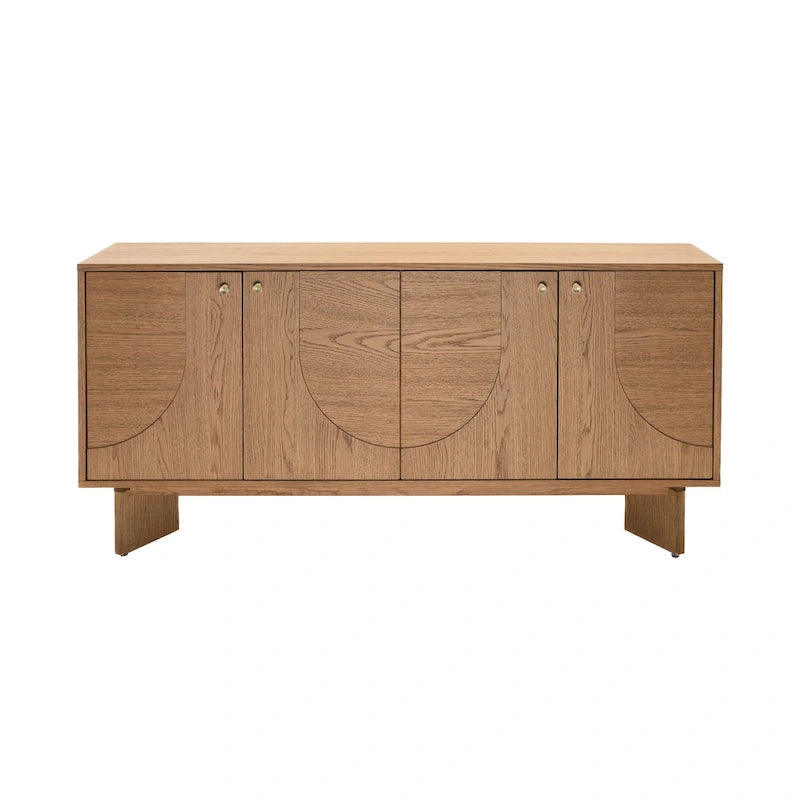 63" Oak Sideboard Cabinet - USA Oak Veneers, Adjustable Shelves, Cable Management, Japandi Style, Whisky Tone