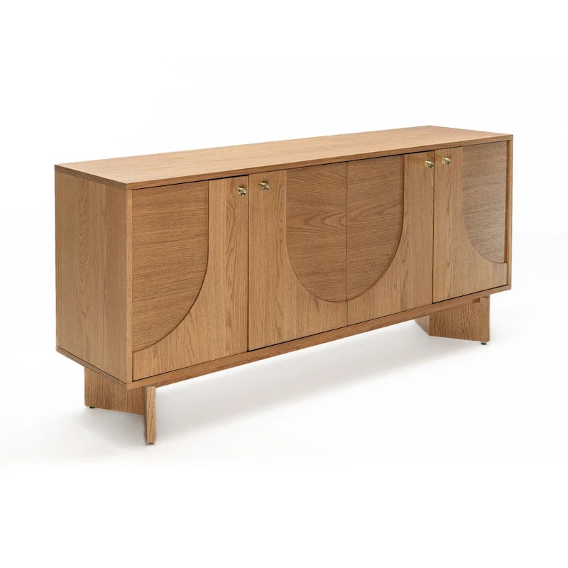 63" Oak Sideboard Cabinet - USA Oak Veneers, Adjustable Shelves, Cable Management, Japandi Style, Whisky Tone