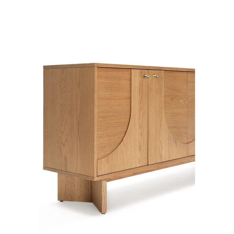 63" Oak Sideboard Cabinet - USA Oak Veneers, Adjustable Shelves, Cable Management, Japandi Style, Whisky Tone