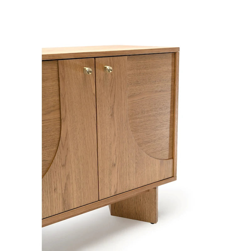 63" Oak Sideboard Cabinet - USA Oak Veneers, Adjustable Shelves, Cable Management, Japandi Style, Whisky Tone