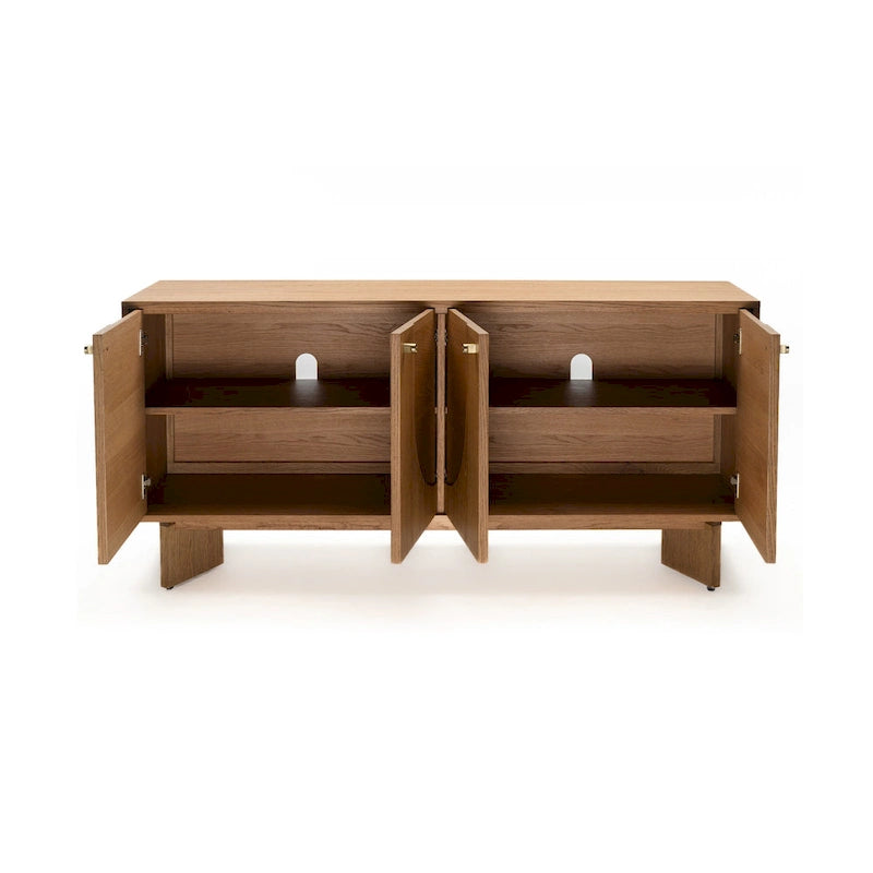 63" Oak Sideboard Cabinet - USA Oak Veneers, Adjustable Shelves, Cable Management, Japandi Style, Whisky Tone