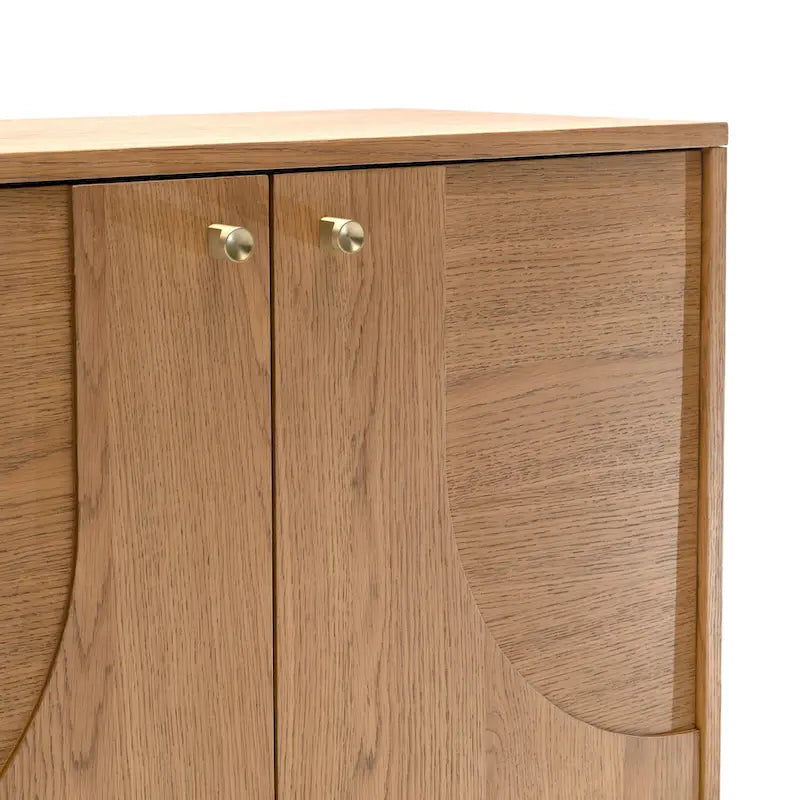 63" Oak Sideboard Cabinet - USA Oak Veneers, Adjustable Shelves, Cable Management, Japandi Style, Whisky Tone