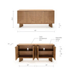 63" Oak Sideboard Cabinet - USA Oak Veneers, Adjustable Shelves, Cable Management, Japandi Style, Whisky Tone