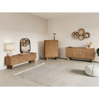 63" Oak Sideboard Cabinet - USA Oak Veneers, Adjustable Shelves, Cable Management, Japandi Style, Whisky Tone