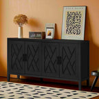 59.8" 4-Door Storage Cabinet Sideboard - MDF, Adjustable Shelf, Black Finish, American Style, Dining/Hallway
