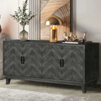 59.8" 4-Door Storage Cabinet Sideboard - MDF, Adjustable Shelf, Black Finish, American Style, Dining/Hallway