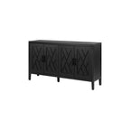 59.8" 4-Door Storage Cabinet Sideboard - MDF, Adjustable Shelf, Black Finish, American Style, Dining/Hallway