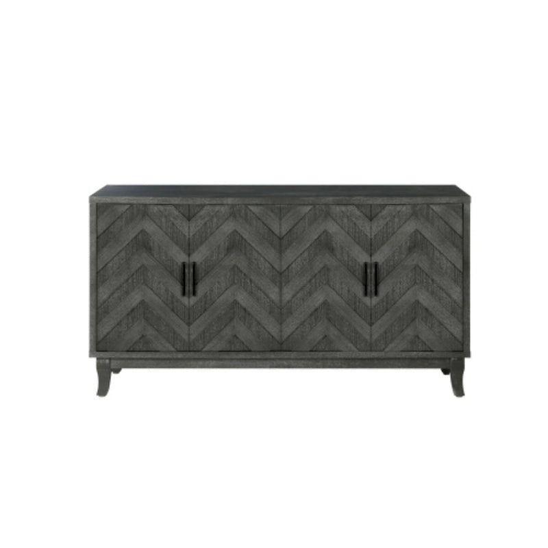 59.8" 4-Door Storage Cabinet Sideboard - MDF, Adjustable Shelf, Black Finish, American Style, Dining/Hallway