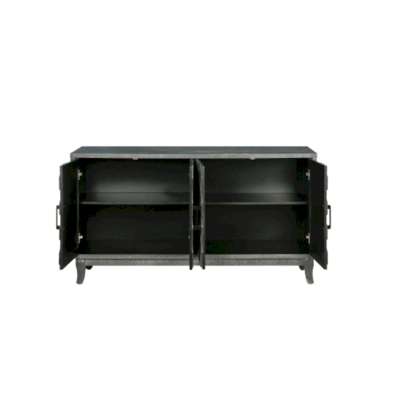 59.8" 4-Door Storage Cabinet Sideboard - MDF, Adjustable Shelf, Black Finish, American Style, Dining/Hallway