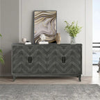 59.8" 4-Door Storage Cabinet Sideboard - MDF, Adjustable Shelf, Black Finish, American Style, Dining/Hallway