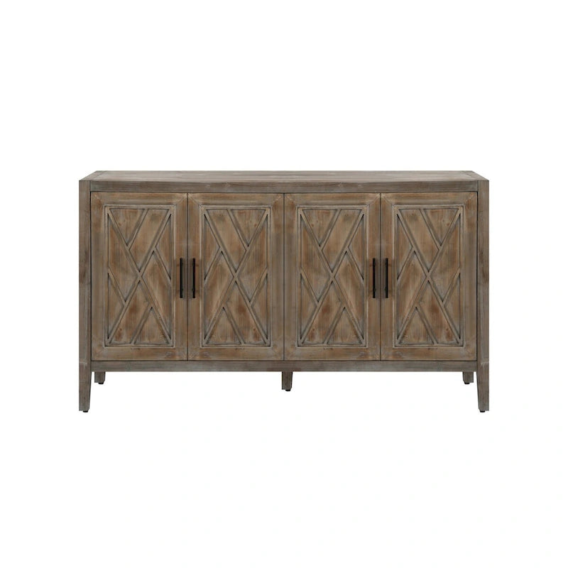 59.8" 4-Door Storage Cabinet Sideboard - MDF, Adjustable Shelf, Black Finish, American Style, Dining/Hallway