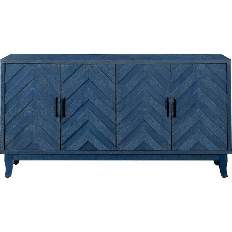 59.8" 4-Door Storage Cabinet Sideboard - MDF, Adjustable Shelf, Black Finish, American Style, Dining/Hallway