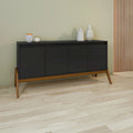 63" Sideboard Buffet with 4 Doors - Soft-Close, Eucalyptus Wood Feet, 4 Shelves, Mid-Century Modern, Macadamia Finish