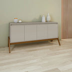 63" Sideboard Buffet with 4 Doors - Soft-Close, Eucalyptus Wood Feet, 4 Shelves, Mid-Century Modern, Macadamia Finish