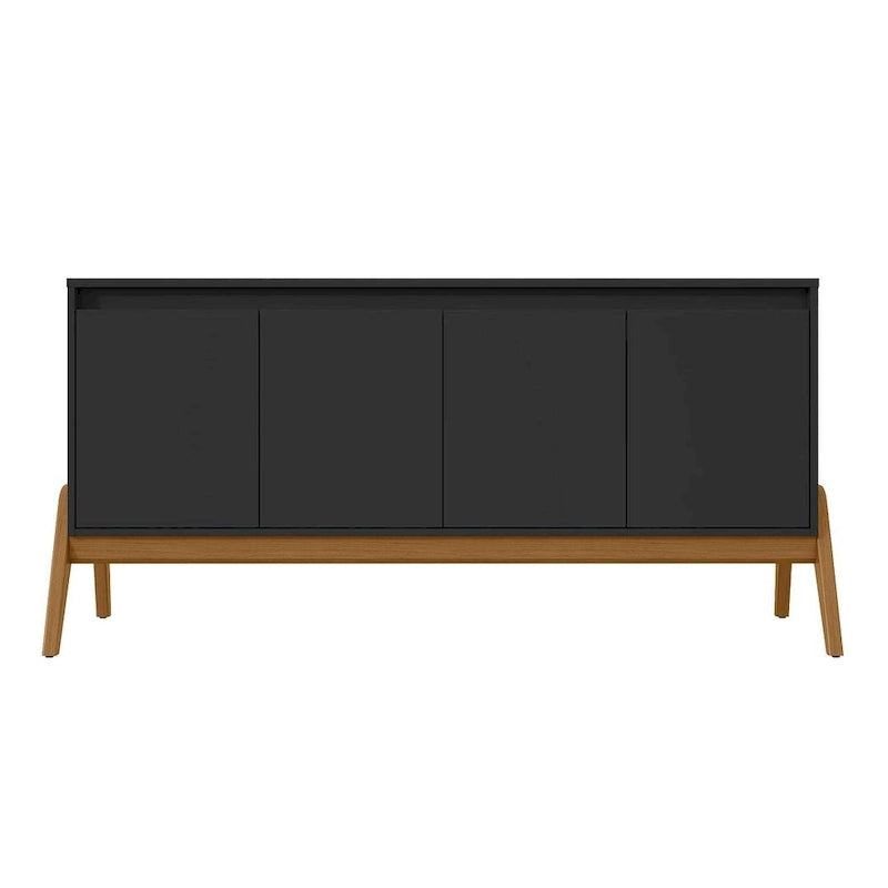 63" Sideboard Buffet with 4 Doors - Soft-Close, Eucalyptus Wood Feet, 4 Shelves, Mid-Century Modern, Macadamia Finish
