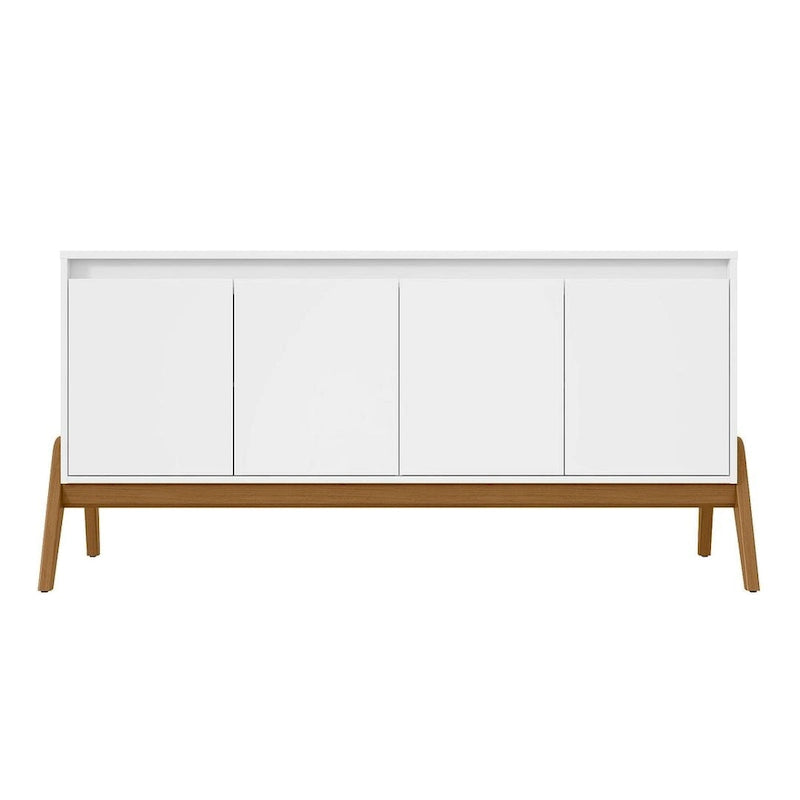 63" Sideboard Buffet with 4 Doors - Soft-Close, Eucalyptus Wood Feet, 4 Shelves, Mid-Century Modern, Macadamia Finish