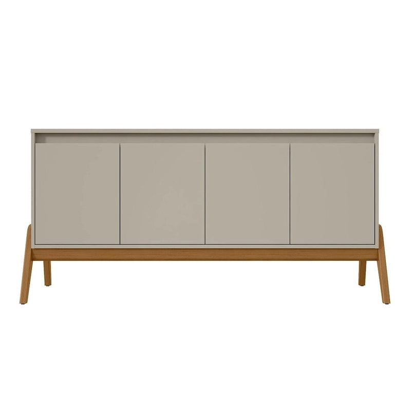 63" Sideboard Buffet with 4 Doors - Soft-Close, Eucalyptus Wood Feet, 4 Shelves, Mid-Century Modern, Macadamia Finish
