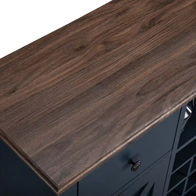 47" Wine Bar Cabinet - Holds 9 Bottles, Stemware Racks, 2 Drawers, 2 Doors, Modern Contemporary Style